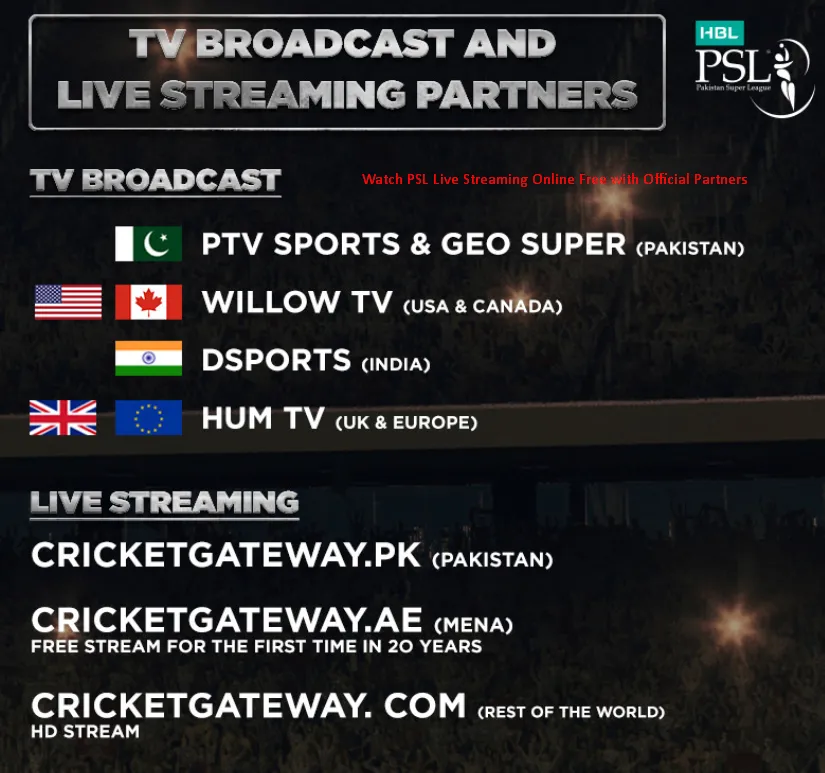 Watch PSL Live Streaming Online Free with Official Partners